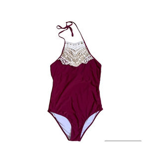Womens One-piece Swimsuit Size Medium? Maroon Solid Cream Lined Swim Pool Beach